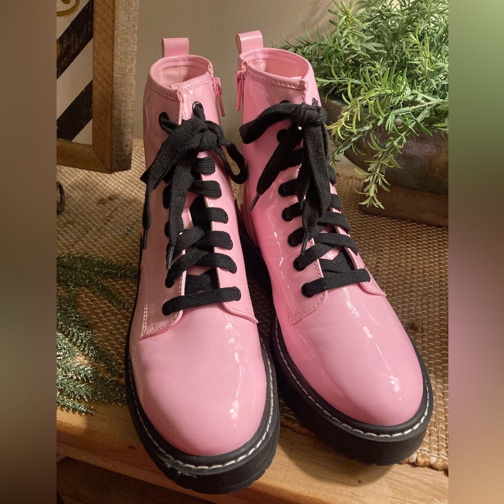 Steve Madden Barbie Pink Patent Combat Boots